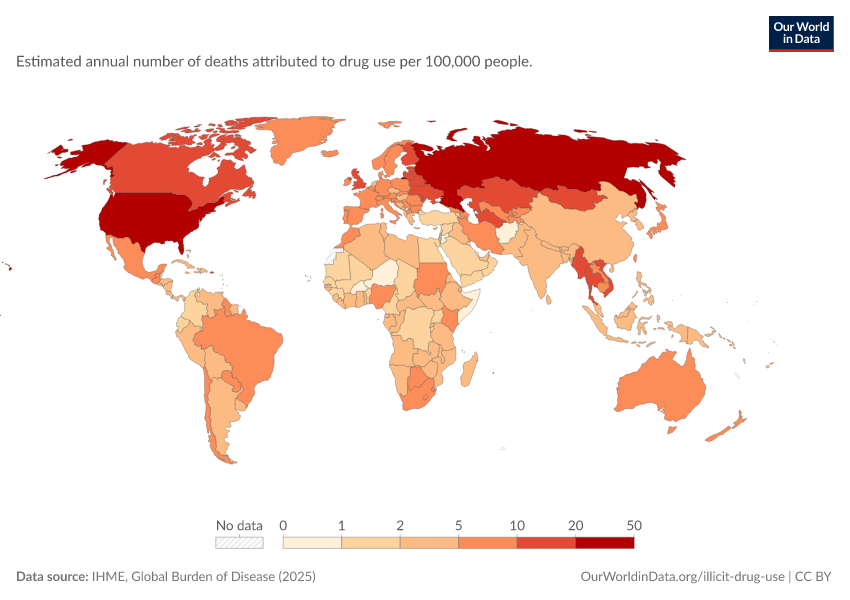 A thumbnail of the "Rate of deaths attributed to drug use" chart