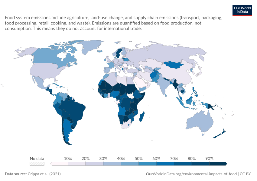 A thumbnail of the "Share of national greenhouse gas emissions that come from food" chart