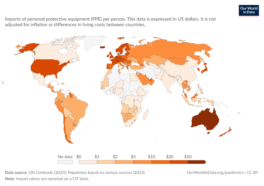 A thumbnail of the "Imports of personal protective equipment per capita" chart