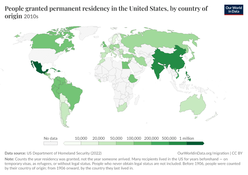 A thumbnail of the "People granted permanent residency in the United States, by country of origin" chart