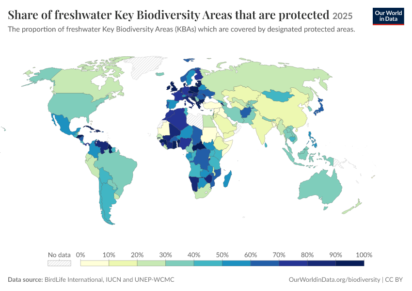 A thumbnail of the "Share of freshwater Key Biodiversity Areas that are protected" chart