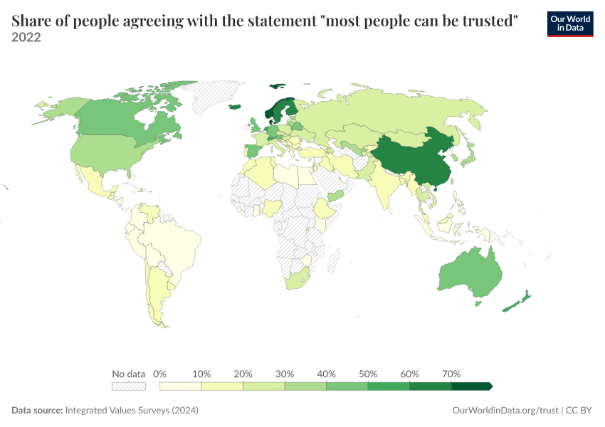 A thumbnail of the "Share of people agreeing with the statement "most people can be trusted"" chart
