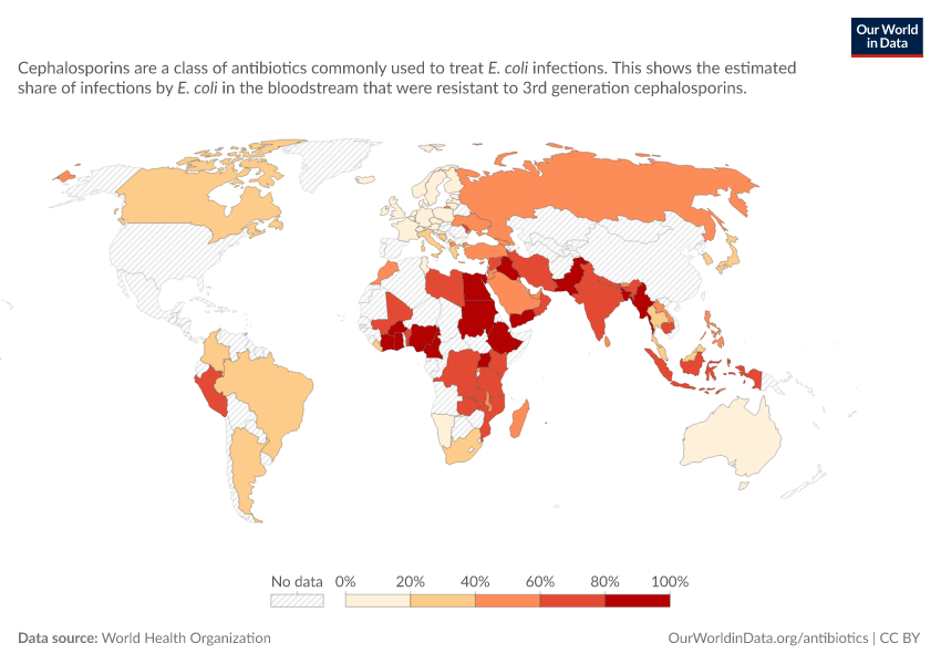 A thumbnail of the "Share of E. coli infections resistant to cephalosporins" chart
