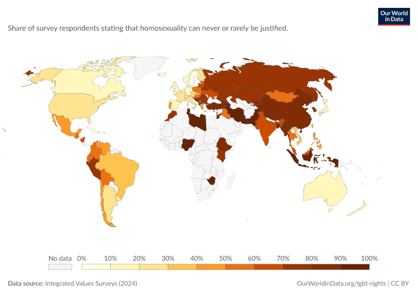 A thumbnail of the "Share of people who think homosexuality is never or rarely justified" chart
