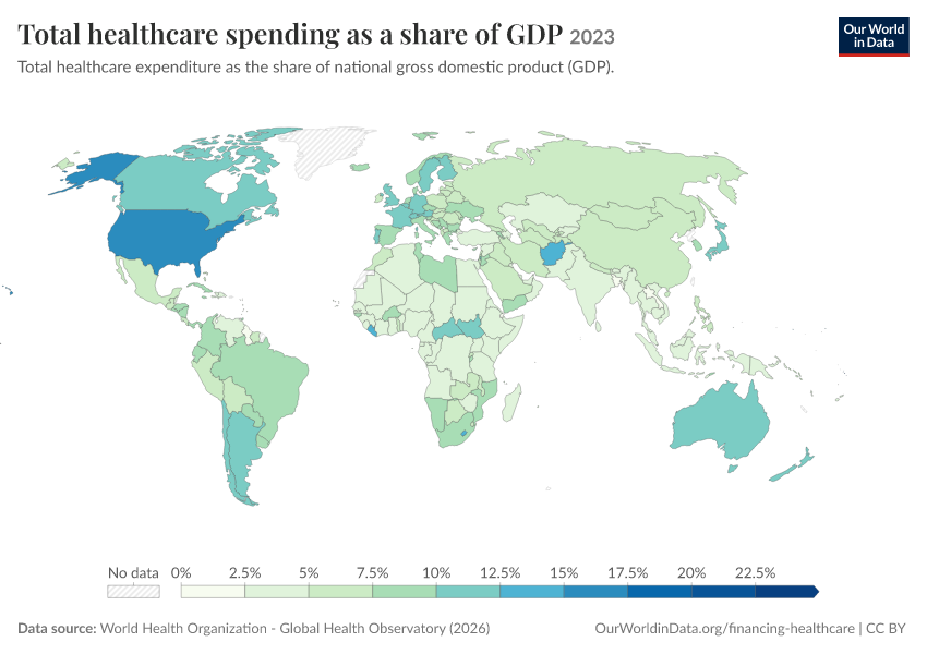 A thumbnail of the "Total healthcare spending as a share of GDP" chart